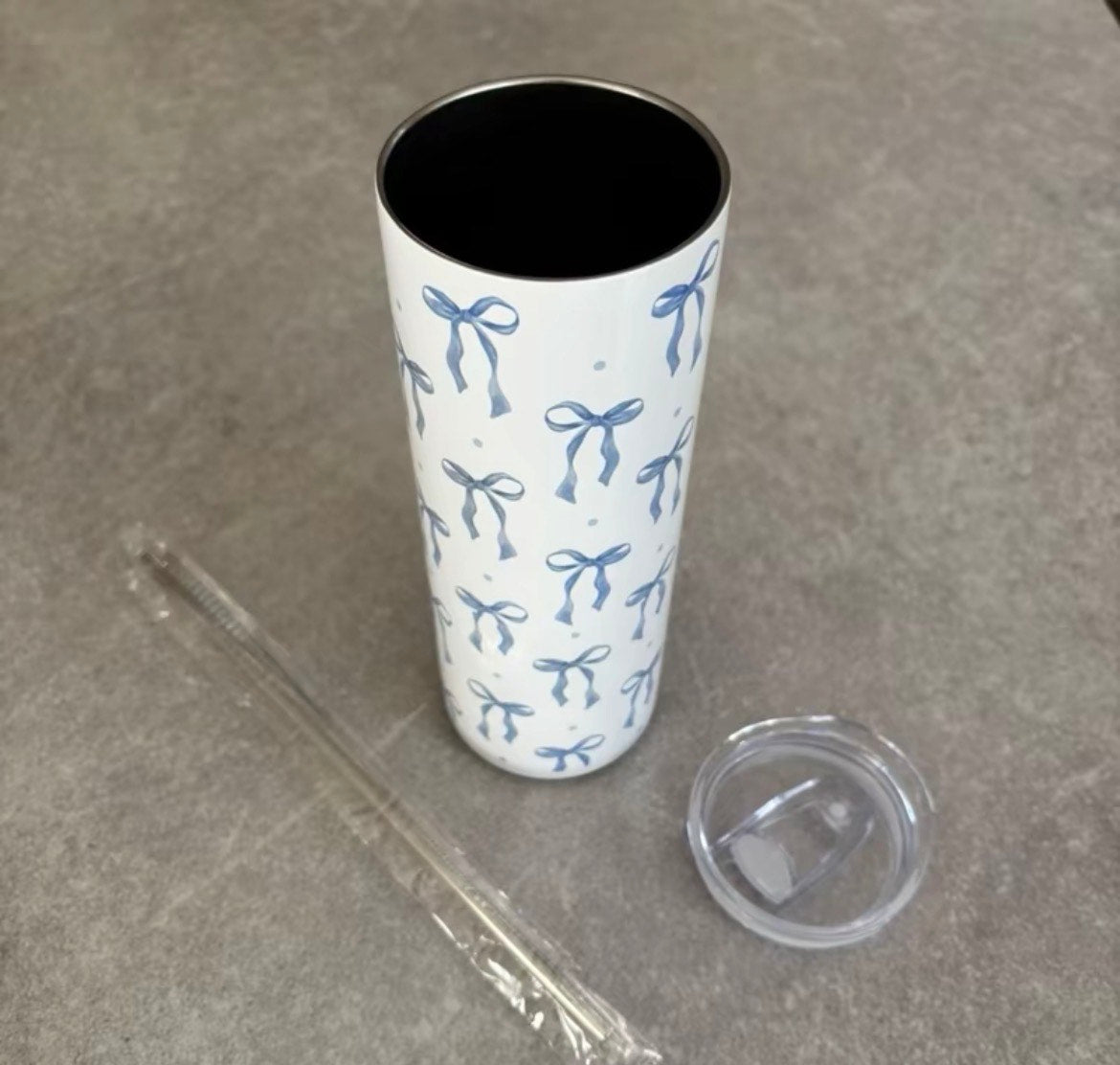 Cutesy blue bow tumbler